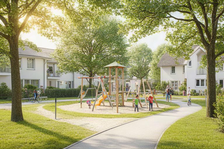 Familienfreundliche Wohngegend in Südniedersachsen mit Spielplatz, Bäumen und guter Weganbindung