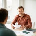 Jelte Lankau bei der Besprechung von Verkaufsunterlagen in Duderstadt