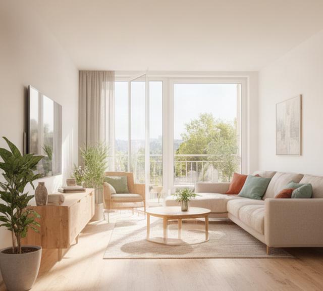 Helles modernes Apartment mit Wohnbereich und großen Fenstern in Duderstadt
